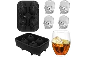 FLZONE 4 grilles Tête de Mort Moules à glaçons, 3D Tête de Mort Ice Cube avec Couvercle, drôle Tête de Mort de Glace pour Whiskey, Cocktails et Boissons jus avec Mini Entonnoir