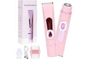 Wishstar 2 in 1 Rasoir Electrique Femme, Tondeuse Intime, Étanche Rasoirs électriques Femme, Epilateur Visage, Utilisation Humide et sèche Pour Maillot, Visage, Aisselles, Jambes, Bras, Corps (Rose)
