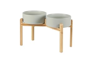 Havniva Keramik-Hochgestelltes Doppel-Schalen-Set mit Ständer, 21 cm, Futter- und Wasser-Schalen für große Hunderassen, gewichtete Hundeschalen, rutschfeste Tier-Schalen (1,8 l, Grau)