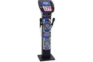 AUNA KaraBig - Karaoke Machine, Karaoke with Bluetooth, Portable Microphone with Speaker, 7-inch TFT display, 2x microphone, CD+G player, USB port, LED effect, Recording function, Tablet holder, Grey