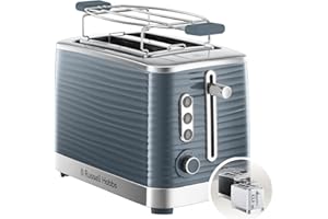 Russell Hobbs Grille Pain [Fentes Extra Larges] Inspire Gris (Design Moderne, Contrôle Brunissage ajustable, Tout type de pain, Décongèle, Chauffe Viennoiserie,Tiroir Ramasse Miettes) 24373-56