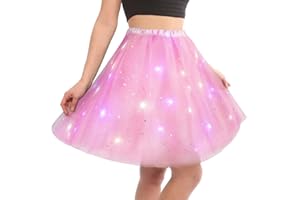 AYBUY LED Tutu Gonna, Gonna Luminosa LED con Paillettes, Gonna a tutù con 3 modalità di Illuminazione, per Feste Carnevale Halloween Spettacolo Danza（Rosa）