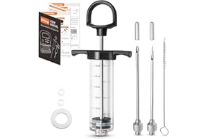 DePango Seringue pour Viande, Anti-Casse 30ml Injecteur de Marinade avec 2 Aiguilles à Viande en Acier Inoxydable, Seringue Alimentaire pour Viande/BBQ/Steak/Porc/Poulet/Dinde