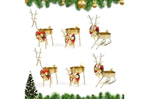 Fuhesgu 6 Pcs Portavelas Ciervo Navidad Porta Velas Dorado Metal Portavelas de Te de Navidad Candelabros Decorativos de Velas Mesa Porta Velas de Te Moderna para Chimenea Mesa Alfeizar Regalo Navideño