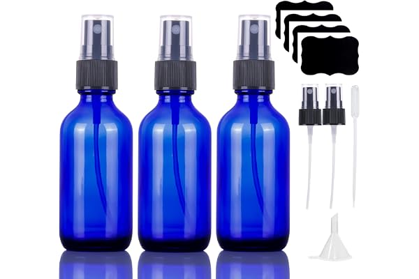 Flacon Vaporisateur Spray Vide Verre Bleu 60ml,Petit Bouteille Spray Vide Vaporisateur Parfum Rechargeable pour Cosmétiques et Huiles Essentielles avec Pulvérisateur de Brume Supplémentaire(3 Pcs)
