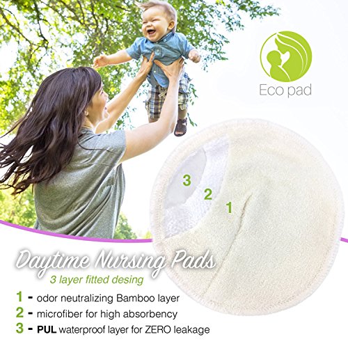 # 1 BEST waschbar Bio Bambus Stilleinlage – 12 Pack (6 Paar)-wiederverwendbar Stilleinlagen, BH Pads, auslaufsicher,, wasserdicht, hypoallergen Stillen Pads, absorbierenden Pads, Bambus Stilleinlagen. - 3