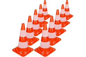ECD Germany 10 Stück Verkehrskegel Pylone 47 cm, Orange-Weiß, Verkehrsleitkegel mit 2 reflektierenden Streifen, stapelbar & flexibel, Warnleitkegel Warnkegel Leitkegel Verkehrshütchen Markierungskegel