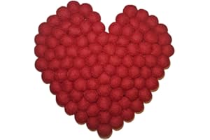Grült Handgefertigte Untersetzer Rot, Topfuntersetzer,Getränkematten mit Filzkugeln aus Nepal| Herz, 20 cm, 1er Set| Für Tassen, Becher, Pfannen, Töpfe, Vasen| Eco-Friendly| Hitzebeständig