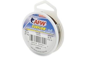 American Fishing Wire Surflon Nylon Coated 1x7 Stainless Steel Leader Wire - Fishing Leader Line for Saltwater, 10lb Test - 250lb Test in Bright, Black, Camo in 30ft, 100ft, 300ft and 1,000ft Lengths