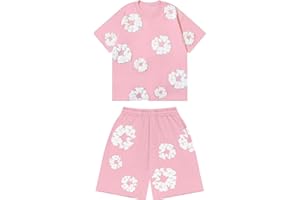 GENERIC Denims-Tears Kids Tracksuit Set Foam Printed T-Shirt and Shorts 2 Piece Outfit for Boys Girls Summer Fashion Activewear Short Sleeve Tee Tops with Loose Jogger Shorts