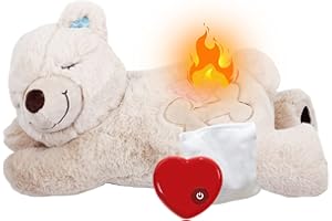 All For Paws Giocattolo per cani con battito cardiaco, per cani di piccola taglia (orso beige (battito cardiaco + borsa calda)