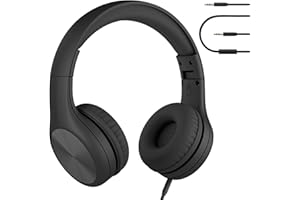 LilGadgets Connect+ Pro Kinderkopfhörer, Schwarze Kopfhörer – speziell für den Komfort von Kindern entwickelt, faltbares Over-Ear-Headset mit Inline-Mikrofon, Audiofones, Auriculares, schwarz
