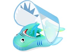 ‎BEBOAN BEBOAN Schwimmring Baby, schwimmhilfe Baby mit Sonnendach Entfernbar, Haiförmig aufblasbare Float schwimmtrainer Baby mit Glocken, schwimmreifen Baby für Kinder von 3-72 Monaten