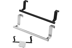 COGNITIVEX 2 PCS Over Door Towel Rail No Drilling Towel Rack Rails Door Hanging Kitchen Towel Rail Tea Towel Holders for Kitchens Towel Holder Over Door Extendable Over the Door Towel Rail(Sliver+Black)