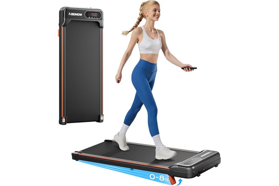 Abonow Walking Pad with Incline, 1-6 Km/H 8% Portable Under Desk Walking Treadmill, Exercise Equipment For Home Office Use, Quiet Running Machine
