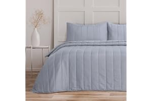 Bronwen Mathews Quilted Bedspreads King Size Tram Lines Pattern - 3Pcs Silver Quilted Throw Set 240x260cm Soft Microfiber Lightweight Coverlet with 2 Pillowcases 50x75cm for All-Season (Silver, King)