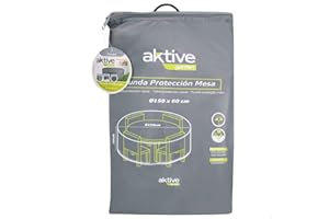 AKTIVE 61530 - Funda Mesa jardín Impermeable, Fundas Impermeable para Muebles de jardín, Funda para Mesa Redonda, Ø150 cm, 60% poliéster, con protección UV, Color Gris, Garden