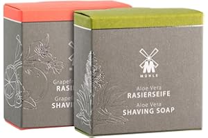 ‎MÜHLE MÜHLE Rasierseifen-Duo - für alle Hauttypen - sanft, fruchtig, vegan - 2x 65 g - Aloe Vera und Grapefruit-Minze