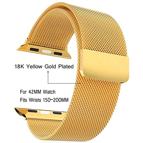 Bandmax Milanaise Uhrenarmband Ersatzarmband mit Magnetverschluss 18K Vergoldet Edelstahl Wrist Armband für 42MM Apple Watch (Gold) - 2
