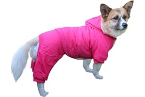 JoyDaog Płaszcz dla psa z podszewką z polaru z odpinanym kapturem i odpinanymi tylnymi nogami, ciepła kurtka dla szczeniaka na zimę (różowy, L)