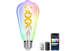 Aigostar Ampoule Connectée Alexa, Ampoule LED RGB CCT 4.9W 420LM, Ampoule WIFI ST64 2700K-2500K, Lampe Connectée Compatible avec Alexa et Google Home, Ampoule Vintage E27 Chaude Blanc, 1 Unité.