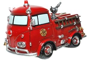‎KREMERS SCHATZKISTE Kremers Schatzkiste Piggy Bank Fire Engine 19 cm Nostalgia Money Box Polyresin Large Hand Painted with Many Details Fire Brigade Savings Bank Decoration and Practical Use