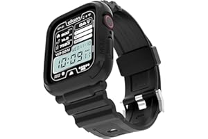 elkson Made for Apple Watch Band 45mm 44mm Bumper Case, Quattro Pro Rugged Men Bands for Apple Watch SE and iWatch Series 9 8 7 6 5 4 Cover, Sport Military Protective Cases Drop-Proof, Black