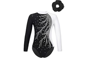 inhzoy Body Ginnastica Artistica Bambina Manica Lunga Balletto Leotards da Danza Classica con Strass Abito da Pattinaggio Artistico Body da Ginnastica Ritmica Performance