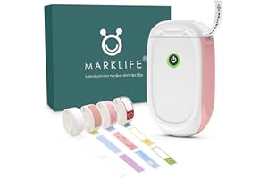 MARKLIFE P11 Label Printer Handheld Portable Thermal Sticker Printer with Tape, Mini Self-Adhesive Labeling Device for Home Office Storage (Pink, P11 + 4 Rolls of Labels)