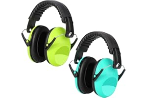 Kriogor 2 Pack Ear Defenders Children,26dB SNR Noise Cancelling Headphones Hearing Protection Earmuffs,Soft Kids Ear Defenders Adjustable Adults Ear Protector for Autism Airplane Study (Green & Mint)