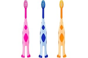 ZKSMNB Kid’s Toothbrush, Manual Toothbrush with Extra Soft Bristles and Standing Base, Suitable for Over 2 Years Old, 3 Pack