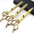 Roll Over Image to Zoom in Professional Hairdressing Scissors 7/7.5/8 Inch Hairdressing Scissors Gold and Black Gold Dragon Scissors (7 Inch 3-Piece Set)