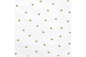 ‎PARTYDECO PartyDeco Weiße Servietten mit goldenen Druck von Herzen- Dekoration Servietten für Geburtstag Valentinstag Hochzeit Flitterwochen- Taschentücher gedruckt Tischdekorationen