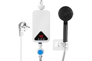 EXKEEN Elektronischer Durchlauferhitzer, 220 V 5500 W Mini Durchlauferhitzer, 30–55 °C, einstellbare Temperatur, Elektrische Warmwasserbereiter Tankloser mit LED-Anzeige für Küche, Badezimmer (RYK-009)