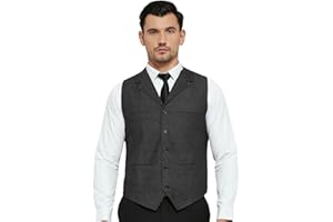 Aiqingch Mens Suit Vest Wool Tweed Classic V-Neck Herringbone Business Formal Dress Waistcoat Regular Fit Vintage Sleeveless Jacket for Wedding Party Prom