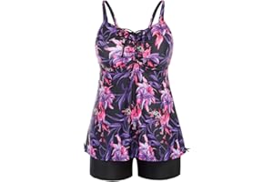 Hanna Nikole Women's Plus Size Tankini Set High Waist Two-Piece Swimwear Tummy Control Swimsuits with Shorts