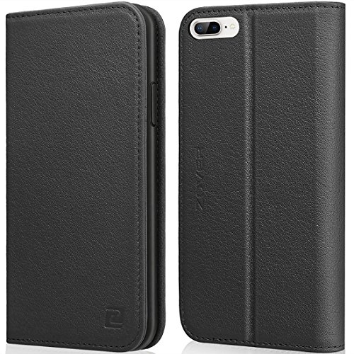 ZOVER iPhone 8 Plus Case, iPhone 7 Plus Wallet Case Genuine Leather Flip Folio Book Case with Card Holder and Magnetic Closure Black