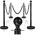 JLXMAXLJ 4PCS Black Stanchions Posts with 3PCS 5 ft Black Velvet Rope, Black Velvet Rope Stanchion Set Crowd Control Barriers, Stanchions and Velvet Ropes Red Carpet Poles for Party Supplies