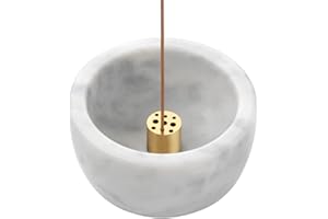 GMYIAK Räucherstäbchenhalter aus Naturmarmor mit 9 Löchern aus Messing, Räucherstäbchenhalter, Aschefänger, für Meditation, Räucherstäbchenverbrennung, Räucherasche leicht zu greifen (Weiß)