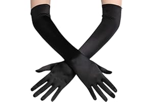 BFUZXY Par de Guantes Largos Elegantes de Seda de Satén - Blancos, Negros, Rojos - Clásicos para Mujer - Noche de Tela para Halloween, Carnaval, Fiesta, Baile, Ópera, Graduación