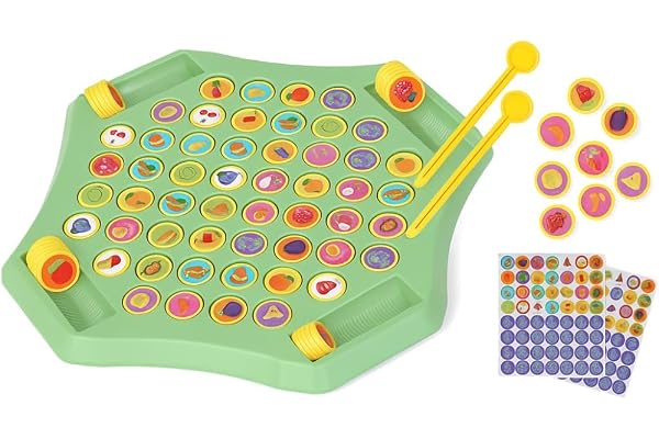 Toyora Toys Flipping Chess Match Game Montessori Memory Matching Board Game for Kids Educational Animal & Fruit Theme Puzzle with Chips & Sticks Parent-Child Interactive (Multi)