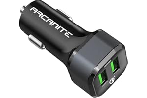 ARCANITE - Cargador Premium USB de Coche, Doble Puerto de Carga Rápida QC3.0, 6A 36W