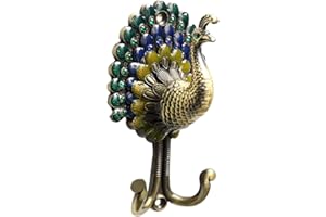 AKIN Coat Hooks, Vintage Peacock Antique Hat Wall Mounted Hook,Zinc Alloy Vintage Peacock Curtain Hooks Colorful Antique Wall Hangers,Brass Wall Hook Hanger Wall Decor