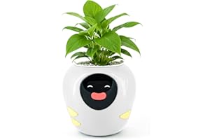 ‎MASDIO Plantbot Upgraded Large Smart Flower Pot Pet Planter Robot with Artificial Intelligence, Time Temperature Display, and Numerous Expressive Animations Based, for Indoor Decoration, Gifts (White)
