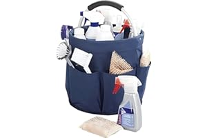 DYUEE Foldable Cleaning Caddy with Handle Storage Box, 17L Multi-Pocket Caddy Organizer Tool Bag, Portable Storage Tool Bucket for Cleaning Products, Housekeeping, Garden Tools, Toiletries & Crafts (Blue)
