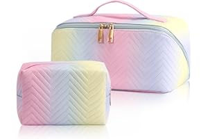 Yokilly 2 Pièces Trousse de Toilette Femme,Grande Capacité Trousse Maquillage,PU Couleur Dégradée Trousse de Toilette Voyage,Portable Imperméable Multifonctionnel Trousse de Maquillage