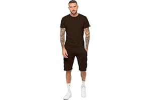 989Zé ENZO Mens Tracksuit T Shirt Shorts Set Regular Fit Plain Tee Crew Neck Top Casual Fleece Cargo Shorts