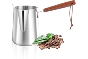 YAYODS Turkish Coffee Pot, 1000ml Stainless Steel Chocolate Melting Pot with Stirring Spoon, StoveTop Tea Maker, Arabic Coffee Heater for Maple Syrup, Sauce Heating