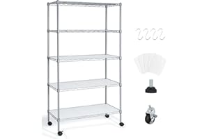 Taotigzu Étagère de Rangement 5 Niveaux,Étagère de Cuisine,Étagères métallique en Fil d'acier Réglables en Hauteur et Pieds de Nivellement pour Cuisine Salon Chambre,70 * 40 * 150cm,Chromé