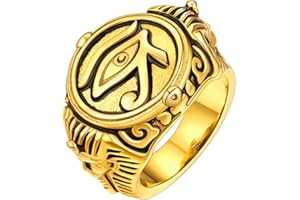 FaithHeart Bague Oeil d'Horus Homme Personnalisable Chevalière Acier Inoxydable/Or/Noir Taille 54-72 Anneau Oeil de dieu Égyptien Porte Bonbeur Bijoux Motard Biker Gothique Cadeau pour Ado Garçons